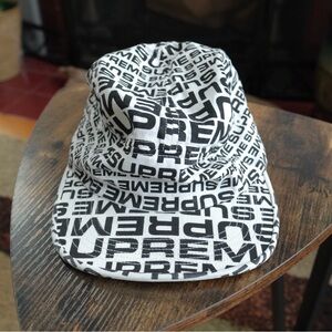 Supreme Repeater Camp Cap AOP Logo Black White Adjustable Cotton Streetwear 2018